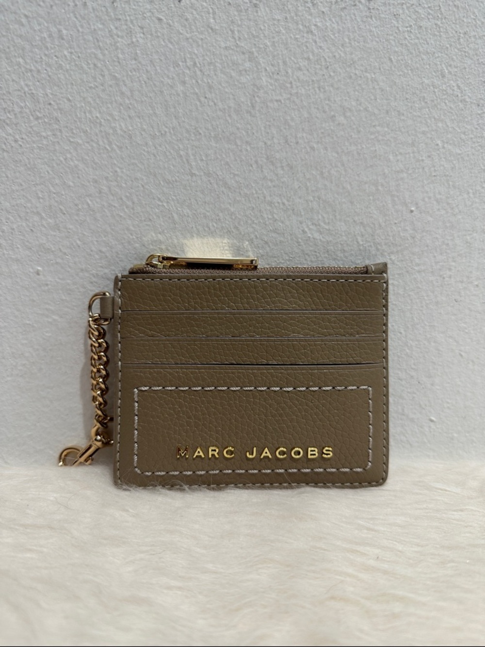 Marc Jacobs Taupe Card Holder with Gold Chain, NWOT